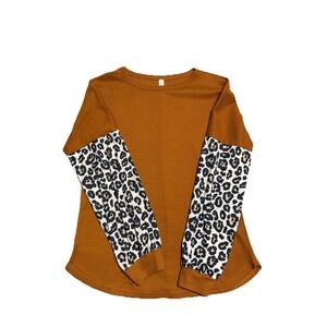 Tickled Teal Rust & Leopard Long-Sleeve Tee Size Large